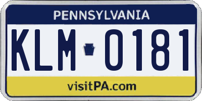 PA license plate KLM0181