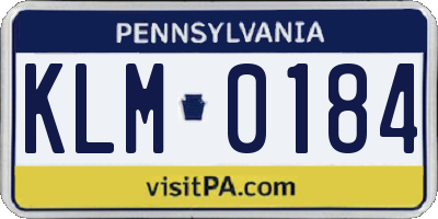 PA license plate KLM0184
