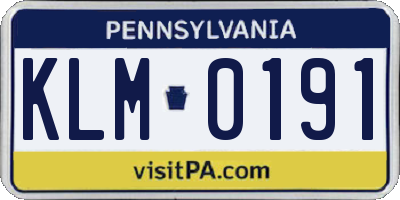 PA license plate KLM0191