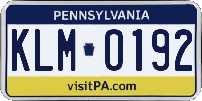 PA license plate KLM0192