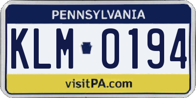 PA license plate KLM0194