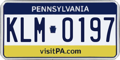 PA license plate KLM0197