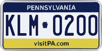 PA license plate KLM0200