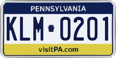 PA license plate KLM0201
