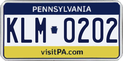 PA license plate KLM0202
