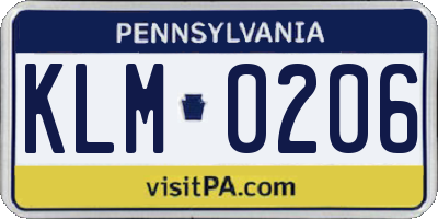 PA license plate KLM0206
