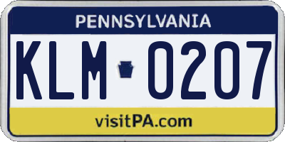 PA license plate KLM0207