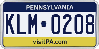 PA license plate KLM0208