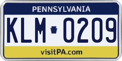 PA license plate KLM0209