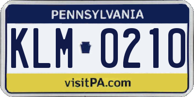 PA license plate KLM0210