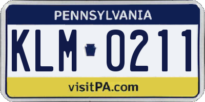 PA license plate KLM0211