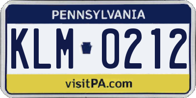 PA license plate KLM0212