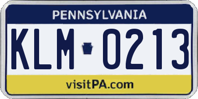 PA license plate KLM0213