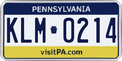 PA license plate KLM0214