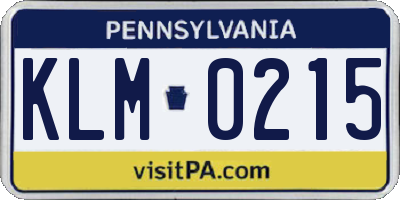PA license plate KLM0215
