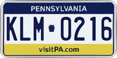 PA license plate KLM0216