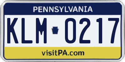 PA license plate KLM0217