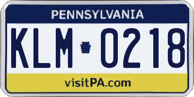 PA license plate KLM0218