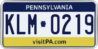 PA license plate KLM0219