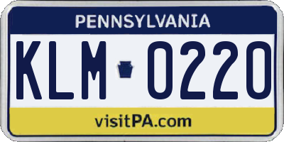 PA license plate KLM0220