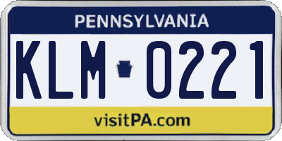 PA license plate KLM0221