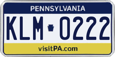 PA license plate KLM0222