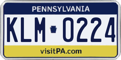 PA license plate KLM0224