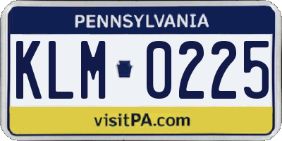 PA license plate KLM0225