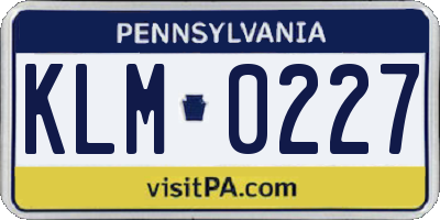 PA license plate KLM0227