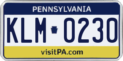 PA license plate KLM0230