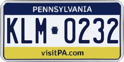 PA license plate KLM0232