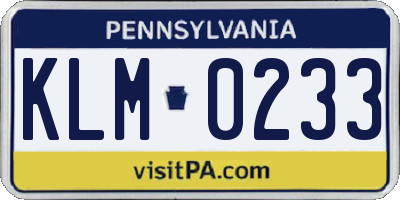 PA license plate KLM0233