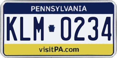PA license plate KLM0234