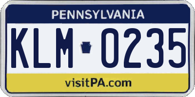 PA license plate KLM0235