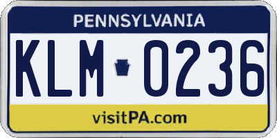 PA license plate KLM0236
