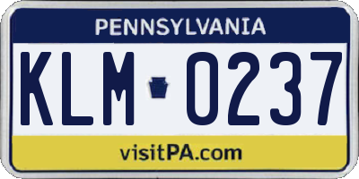 PA license plate KLM0237