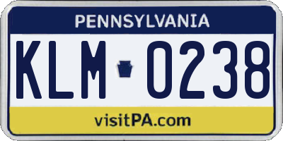 PA license plate KLM0238