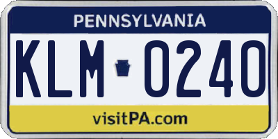 PA license plate KLM0240