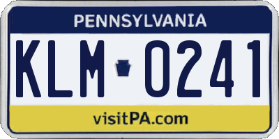 PA license plate KLM0241