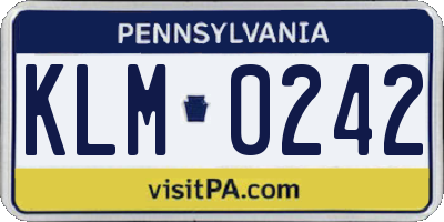 PA license plate KLM0242
