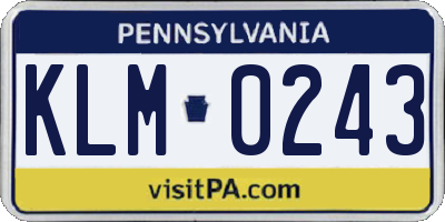 PA license plate KLM0243