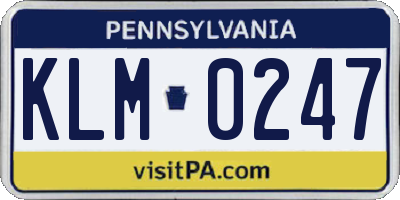 PA license plate KLM0247
