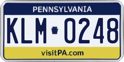 PA license plate KLM0248