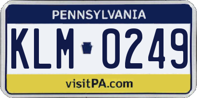 PA license plate KLM0249