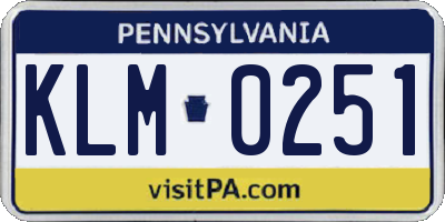 PA license plate KLM0251