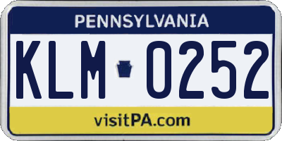 PA license plate KLM0252