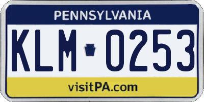 PA license plate KLM0253