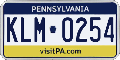 PA license plate KLM0254