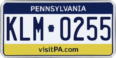 PA license plate KLM0255