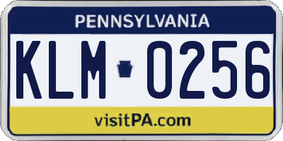 PA license plate KLM0256